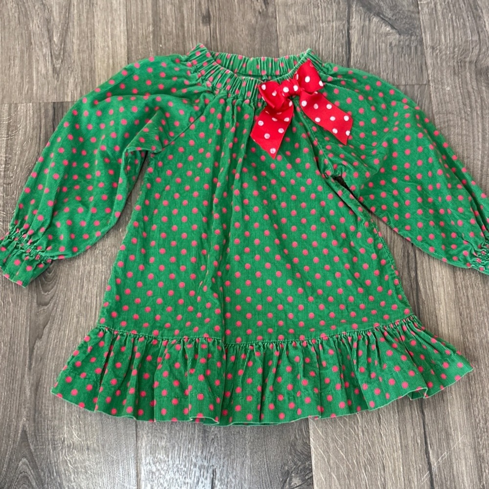 Peaches n Cream Christmas Green Red Corduroy Dress Size 4 Long Sleeve Bow‎
